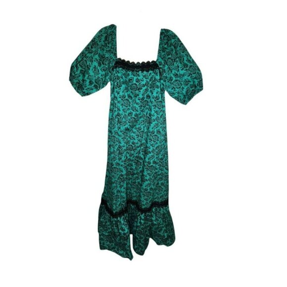 Joan Andersen Princess Kaiulani Dress Size 10 Green Floral Hawaii VTG Maxi - Picture 3 of 6